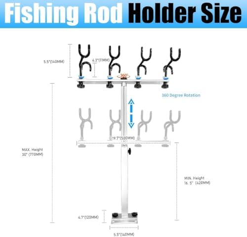 Aluminum Fishing Rod Holder for Boat, 360 Degree Rotation Adjustable Height - Image 2