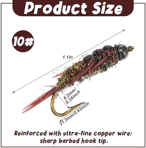 10 Pcs Fly Fishing Flies Kit, Stonefly Nymph Baits for Trout Fishing Flies, Fly Nymphs Assortment Kit, Artificial Insect Bait Lure - Image 2