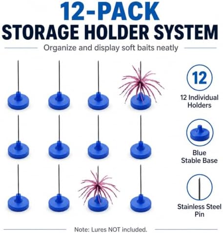 Universal Soft Bait Storage Holder System, Vertical Suspension Pin Design for Urchin & Dice Lures, Prevents Tentacle Deformation and Color Bleeding, 12 Pack (blue) - Image 2
