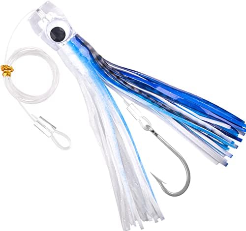 Trolling Lures Saltwater for Tuna Mahi Marlin Wahoo Dolphin Shark Offshore Trolling Baits with Squid Skirt Big Game Fishing Lures Deep Sea Squid Skirts Rig 6/9 inch by AGOOL