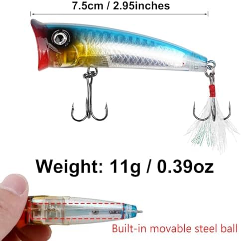 Popper Fishing Lures Topwater Hard Baits Swimbait with Treble Hook - Image 3