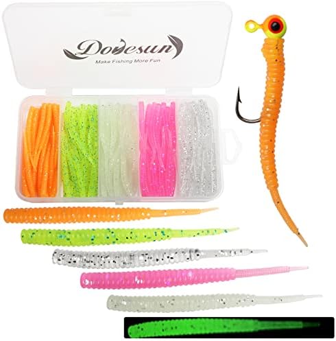 Dovesun Crappie Lures Kit Fishing Soft Plastic Lures Crappie Walleye Trout Bass Fishing Baits Fishing Grub Worms Minnow Paddle-Tail Split-Tail Grub Swimbaits 50-100Pcs with Tackle Box by Dovesun