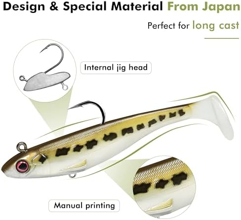 TRUSCEND Shadtale Easy Catch Soft Fishing Lures with BKK Hooks - Trembly Sinking and Vibrating Swim for More Bites, Pre-Rigged Swimbaits for Bass, Trout, Crappie, Walleye, Freshwater Saltwater Fishing - Image 4