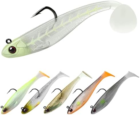 TRUSCEND Shadtale Easy Catch Soft Fishing Lures with BKK Hooks - Trembly Sinking and Vibrating Swim for More Bites, Pre-Rigged Swimbaits for Bass, Trout, Crappie, Walleye, Freshwater Saltwater Fishing by TRUSCEND