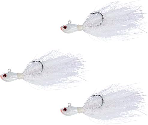 Bucktail Jigs 3 Pack – Hand-Tied Bucktail Hair Fishing Lures | Unique Gliding Head | Saltwater & Freshwater | Striper, Bass, Flounder, Walleye, Fluke | Multiple Weights Available by Unknown