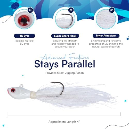 Bucktail Jigs 3 Pack – Hand-Tied Bucktail Hair Fishing Lures | Unique Gliding Head | Saltwater & Freshwater | Striper, Bass, Flounder, Walleye, Fluke | Multiple Weights Available - Image 4