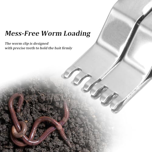 3 Pcs Fishing Baiting & Hook Removal Set - 2 Pcs Stainless Steel Earthworm Clips for Fast Loading + 1 Long Reach Fish Hook Remover Tool - Image 2