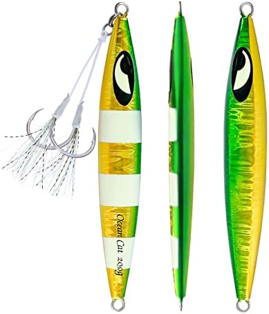 OCEAN CAT Lead Metal Flat Slow Fall Pitch Fishing Jigs Lures Sinking Vertical Jigging Bait with Butterfly Hook for Saltwater Fishing by OCEANCAT