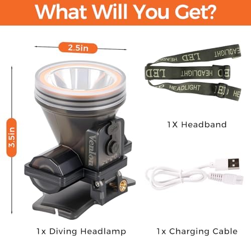 Rechargeable Diving Headlamp, IPX8 Waterproof Underwater Flashlight, 4 Modes with Battery Level Indicator,10H Runtime Scuba Dive Light with Battery & USB Charger Cable (Mode302 White Light) - Image 7