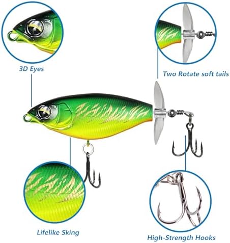 Whopper Fishing Lure for Bass Popper Top Water Fishing Lures with Floating Rotating Tail Barb Treble Hooks in Saltwater Freshwater Plopping Lures Kit - Image 3