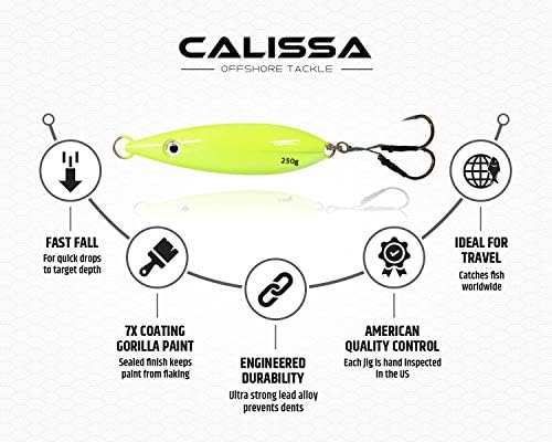 Calissa Offshore Tackle Fast Fall Jig 80g 150g 250g 300LBS Assist Hooks 3/0 Butterfly - Vertical Speed Lure Slow Pitch Flat - Glow Color Painted on Both Sides - Image 5