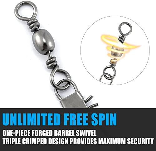 Dr.Fish 50 Pack Fishing Snap Swivels, Barrel Swivels Fishing Tackles, Stainless Steel Safty Interlock Snaps Leader Line Lure Connector Fresh&Saltwater 26-132Lb - Image 5