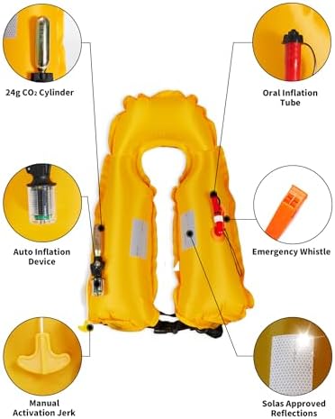 Owntop Automatic/Manual Inflatable Vest, Manual Convertible Option, Low Profile, Zipper Closure, Inflatable Fishing Jacket for Kayaking, Boating and Fishing, 24g CO2 Cylinder Included - Image 5