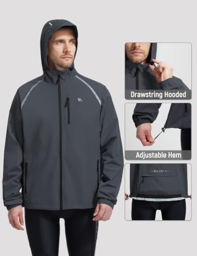 baleaf Men's Rain Jacket Waterproof Hood Lightweight Reflective Packable - Image 5