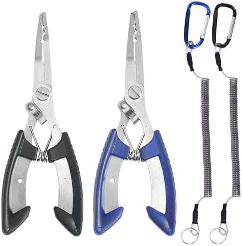 Fishing Pliers Long Nose Hook Remover 2 Multi-function Scissors Braid Cutters Lightweight Stainless Steel Fishing Tools Split Ring Opener Fish Gripper Gear Accessories by PIYIENR
