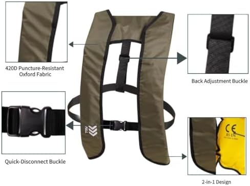 Automatic Inflatable Life Jacket | Low Profile PFD for Adults | Compact Design Self Inflating Life Vest | Supports up to 330 lbs - Image 5
