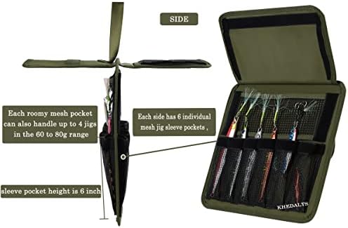 Fishing Jig Bag Large Lures Bags Saltwater & Freshwater,Slow Pitch Jigs Storage Bag Suitable For Max 10inch Jigs,Heavy Duty Offshore Fishing Jigs Lead Bag For Men Gifts Waterproof Army Green - Image 6