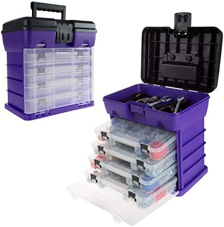 Storage and Tool Box-Durable Organizer Utility Box-4 Drawers with 19 Compartments Each for Hardware, Fish Tackle, Beads, and More by Stalwart (Purple) by Stalwart