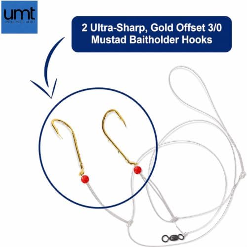 UMT Porgy Scup Saltwater Hi-Low Fishing Rigs 3/0 Baitholder Hooks Gold 1, 5, 10 Pack Bulk Options, 60lb Heavy-Duty Mono, 80lb Swivel & Sinker Loop, Hand-Tied - Image 2