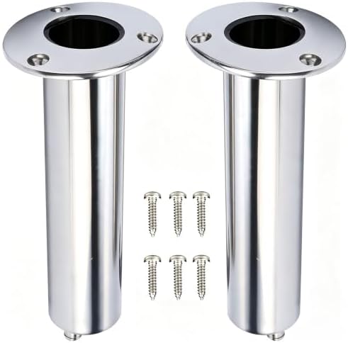 (Set of 2) Amarine-Made Heavy Duty Stainless Steel 316 Deluxe Rod Holders with Drain, Flush Mount Fishing Rod Pole Holders, 90 Degree by AmarineMade