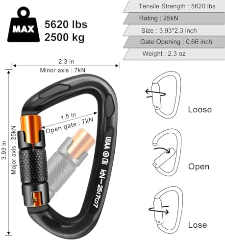 Climbing Carabiner Clips 25kN Auto Locking Carabiner, Professional Heavy Duty Large Locking Carabiner Clips for Rock/Ice Climbing Rappelling Rescue Swing etc, D Shaped, Large Size - Image 3