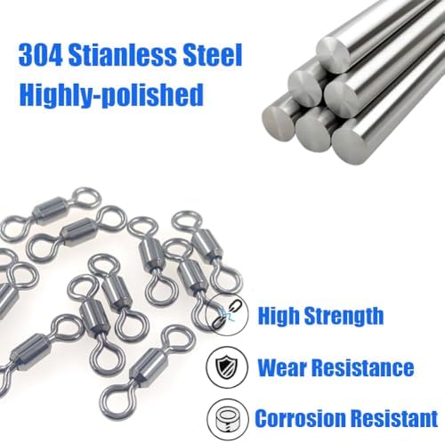 100 Pcs Fishing Swivels Saltwater, 100% 304 Stainless Steel Power Swivel Corrosion Resistance Barrel Swivels High Strength Freshwater Fishing Line Lure Leader Connectors - Image 6