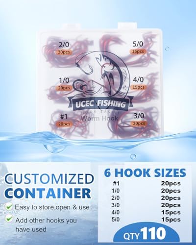 UCEC EWG Fishing Hooks, Offset Worm Hooks for Bass Fishing Hook Texas Rig - Image 4