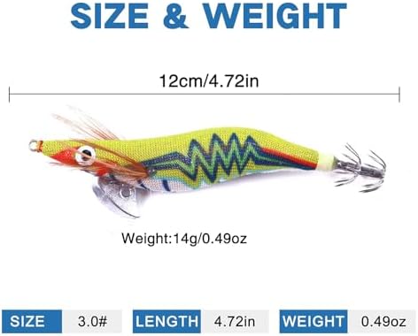 Wooden Shrimp Saltwater Fishing Bait Glow Shrimp Bait Glow Squid Bait Artificial Cuttlefish Bait with Double Rows of Parachute Hooks for Night Fishing for Squid - Image 2