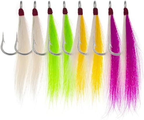 8/9 Pack Bucktail Teaser Hooks, White Chartreuse Yellow Pink by Xubbwov