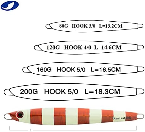 OCEAN CAT 1 PC Slow Fall Pitch Fishing Lures Sinking Lead Metal Flat Jigs Jigging Baits with Hook for Saltwater Fishing 4 Colors 160G/200G - Image 3