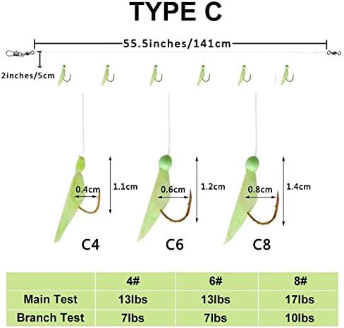 Fishing Rigs Saltwater Bait Lures, 10 Packs Bait Rigs Luminous with Fish Skin Feather Hook Size 4 6 8 - Image 2