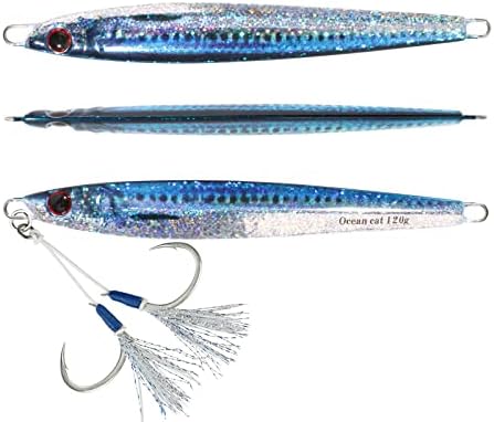 OCEAN CAT 1 PC Slow Fall Pitch Fishing Lures Sinking Lead Metal Flat Jigs Jigging Baits with Hook for Saltwater Fishing 4 Colors 160G/200G by OCEANCAT
