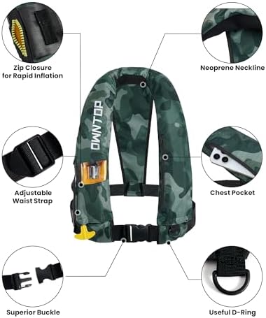 Owntop Automatic/Manual Inflatable Vest, Manual Convertible Option, Low Profile, Zipper Closure, Inflatable Fishing Jacket for Kayaking, Boating and Fishing, 24g CO2 Cylinder Included - Image 4