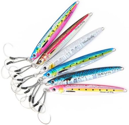 OCEAN CAT Long Casting Slow Fall Pitch Fishing Jigs Lures Lead Metal Flat Sinking Vertical Shore Jigging Bait with Assist Hook for Saltwater Freshwater Fishing 20g 40g 60g 80g - Image 4