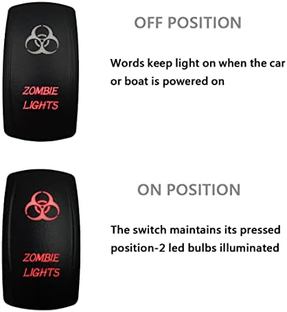 12V 24V RED Led Zombie Lights Rocker Switch with Jumper Wires 5 PIN ON-Off Toggle Switch for Car Truck Trailer SUV Off Road Vehicle Automotive Replacement Switch - Image 5