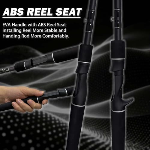 Medium Heavy Spinning Fishing Rod, 7' & 7'6" Carbon Graphite & Fiberglass Composite Rod, EVA Split Grip, Boat Rod for Bass, Trout, Catfish, Walleye, Saltwater & Freshwater Fishing - Image 2