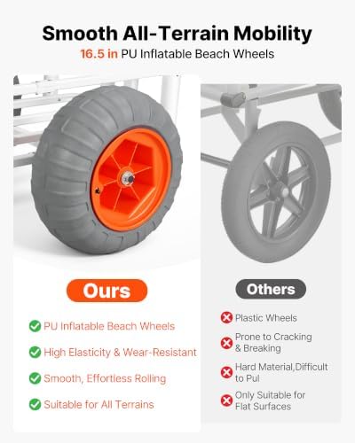 VEVOR Beach Fishing Cart, 350 lbs Load Capacity, Fishing Cart Wagon with Heavy-Duty Aluminum Alloy Frame, 16.5 in All-Terrain PU Balloon Tires, 8 Rod Holders, for Outdoor Activities Camping Picnic - Image 5