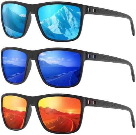 Fanshen Square Polarized Sunglasses for Men, 3 Pack Lightweight UV Protection Sun Glasses for Driving Fishing Golf by Unknown