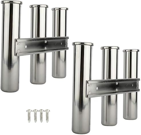 YaeMarine 2-Pack Boat Fishing 3 Tube Rod Holder 316 Stainless Steel Fishing Rod Rack Mirror Finish for Marine Boat Yacht Camper by YaeMarine