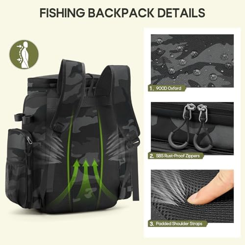 RAINSMORE Fishing Backpack, 45L Large Water-resistant Fishing Tackle Bag - Image 6