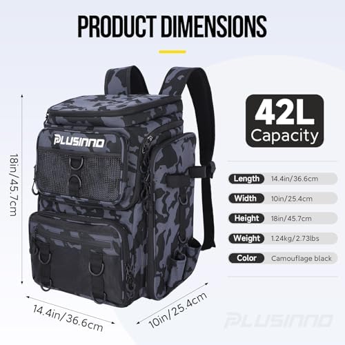 PLUSINNO Fishing Backpack with Tackle Boxes,Fishing Gear,42L Waterproof tackle Backpack with Rod Holders,Lures,Tools,Pliers & Accessories, Fish Gifts for Men - Image 5