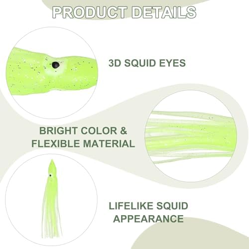 Fishing Squid Skirts, Glow Soft Plastic Trolling Lures Luminous -Fitting for (Bass/Trout/Salmon/Saltwater/Fishing Bait) - Image 3