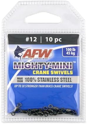 AFW American Fishing Wire Fishing Swivels - Mighty Mini 100% Stainless Steel Crane Swivels, 3X Stronger Than Brass, for Terminal Tackle Box, Up to 600lb Test - Fishing Gear for Fishing Line Leaders by AFWFishingBrands