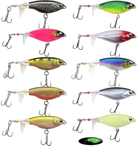 Whopper Fishing Lure for Bass Popper Top Water Fishing Lures with Floating Rotating Tail Barb Treble Hooks in Saltwater Freshwater Plopping Lures Kit by RTGSE