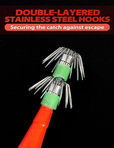 BLUEWING Fishing Squid Jig Hooks Double-Layered Stainless Steel, Fish Lure Baits for Freshwater and Saltwater - Image 4