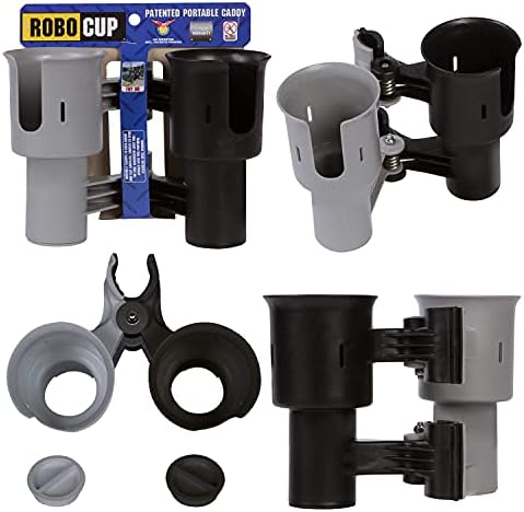 ROBOCUP, (Black&Gray), Patented Clamp On Boat Cup Holder | Multifunction Dual Drink Caddy for Fishing Poles, Tools, Net, Gaff | Portable Storage for Boating, Beach, Umbrellas, Golf Carts, Strollers - Image 2