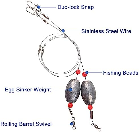 Egg Sinkers Fishing Weight Rigs, 8pcs Stainless Steel Wire Leader Rigs with Sinker Weights Carolina Rig for Flounder Catfish Saltwater Fishing 1/2oz-2oz - Image 2