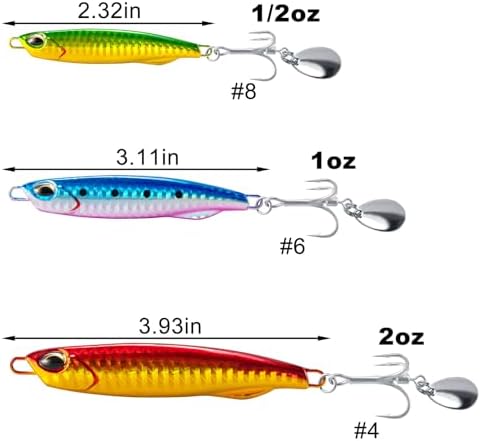 Dr.Fish 3 Pack Jigging Spoons Metal Casting Jigs Bladed Treble Hooks Saltwater Casting Spoons Surf Fishing Trolling Lures Vertical Diamond Jigs Mackerel Striper Bluefish Lures - Image 3