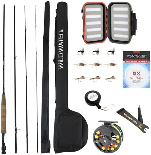 Wild Water Fly Fishing Complete 5 Weight 8 Foot, 4 piece Fly Fishing Starter Package by WildWater