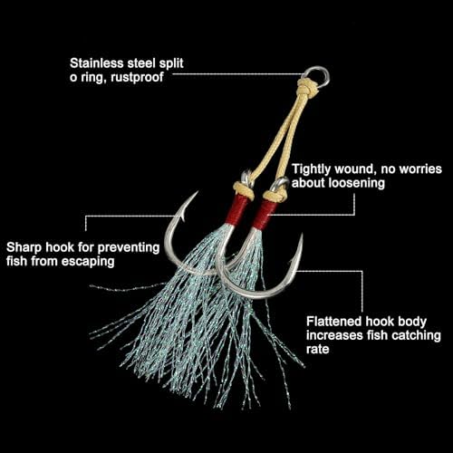 PATIKIL Fishing Assist Hooks Kit, Double Assist Jigging Hook with Glow Tassel for Slow Pitch Jigs Vertical Jigging Lure - Image 3